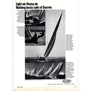 1971 Du Pont Dacron Sail Fabric Material Vintage Print Ad Sailing 70s Wall Art